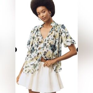 Anthropologie Estela Short Sleeve Printed Blouse